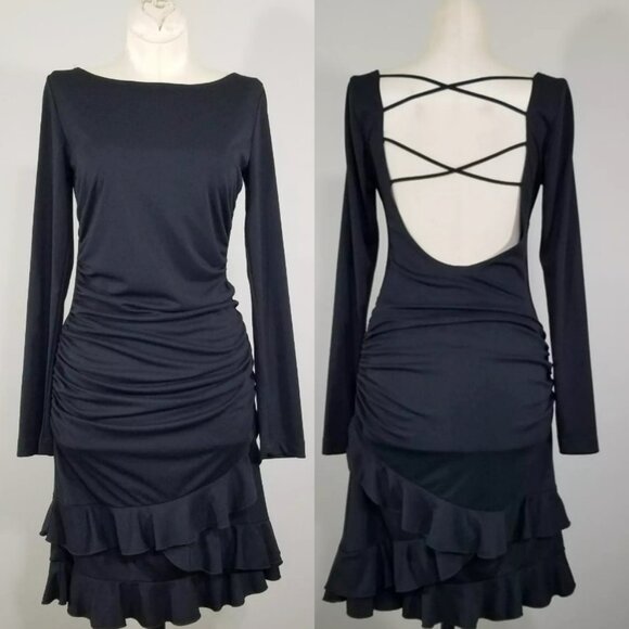 Moda International Dresses & Skirts - Moda International Black Backless Dress Size XXS Long Sleeve Bodycon Vintage USA